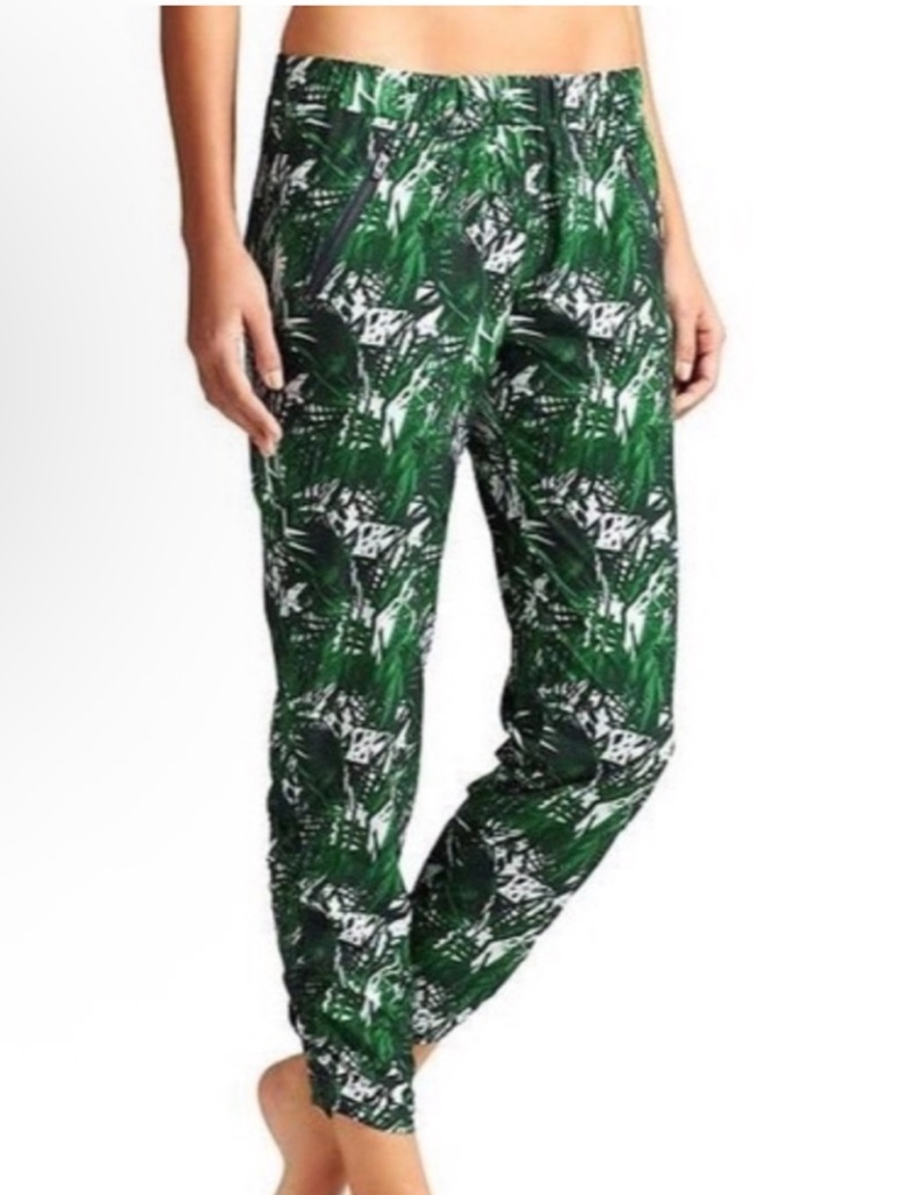 Athleta Aspire Tropical Palm Green Ankle Jogger Pants 6